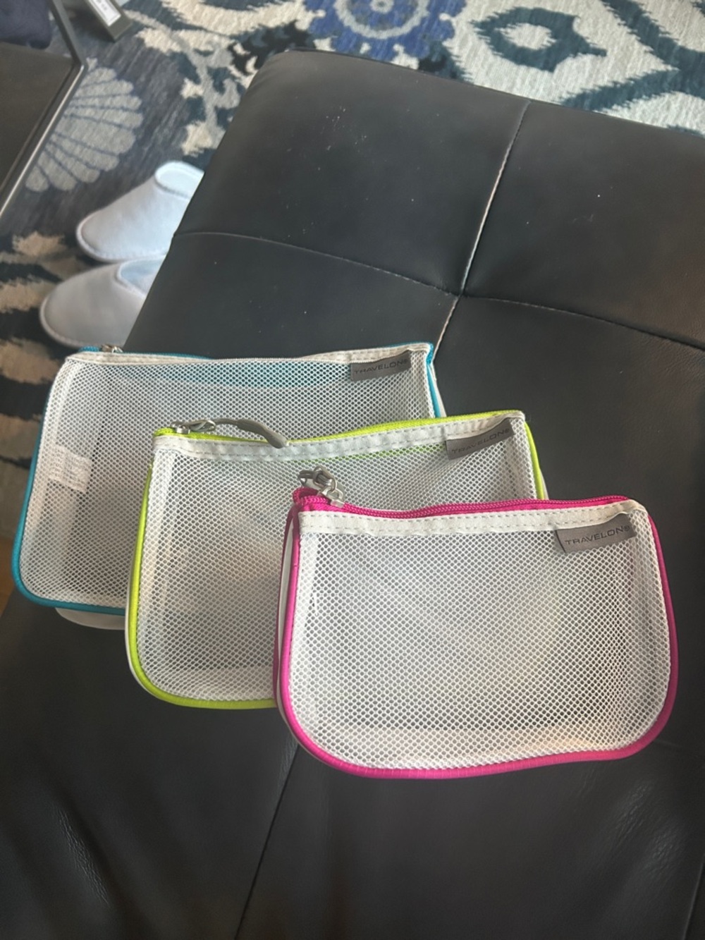 TRAVELON Three Nesting Travel Pouches Nylon (Blue/Neon Green/Pink Trim)